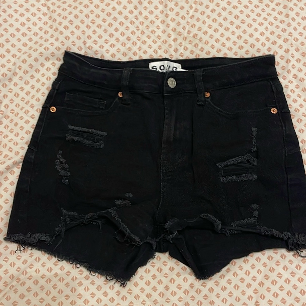 Black Distressed Jean Shorts